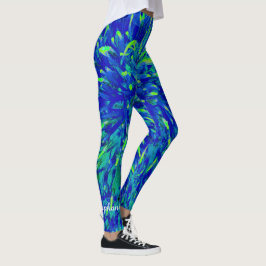 Blauw en Groen Abstract met Persoonlijke Naam Leggings