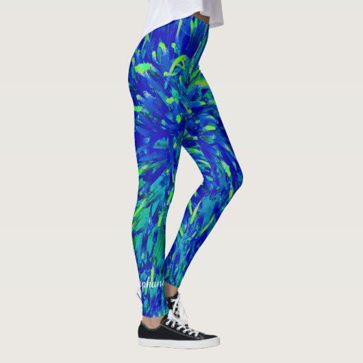 Blauw en Groen Abstract met Persoonlijke Naam Leggings (Rechts)