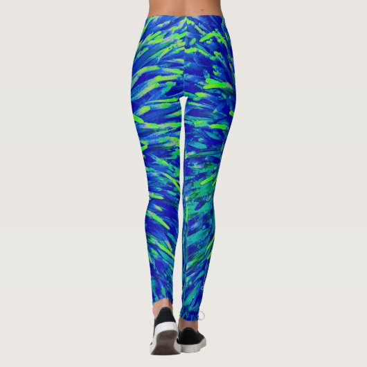 Blauw en Groen Abstract met Persoonlijke Naam Leggings (Achterkant)