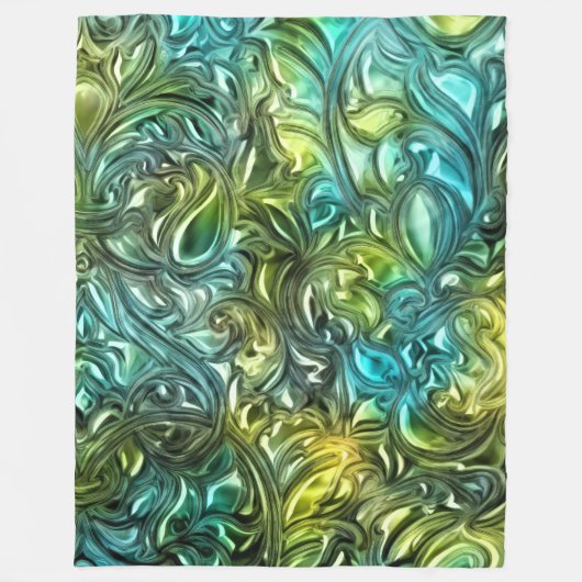 Blauw en Groen Abstract Ontwerp Fleece Deken (Voorkant)