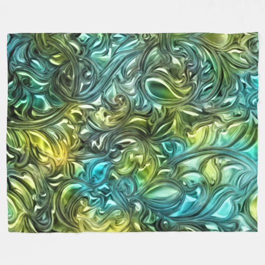 Blauw en Groen Abstract Ontwerp Fleece Deken (Voorkant (Horizontaal))