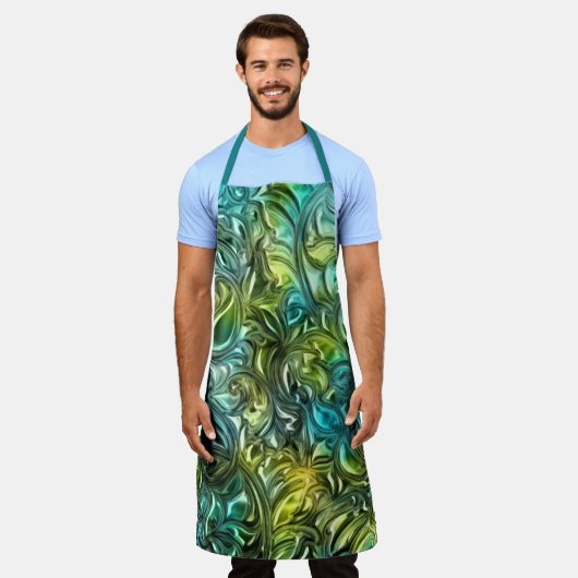 Blauw en Groen Abstract Ontwerp Schort (Gedragen)