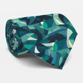 Blauw en groen abstract vormpatroon stropdas (Opgerold)