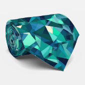 Blauw en groen abstract vormpatroon stropdas (Opgerold)