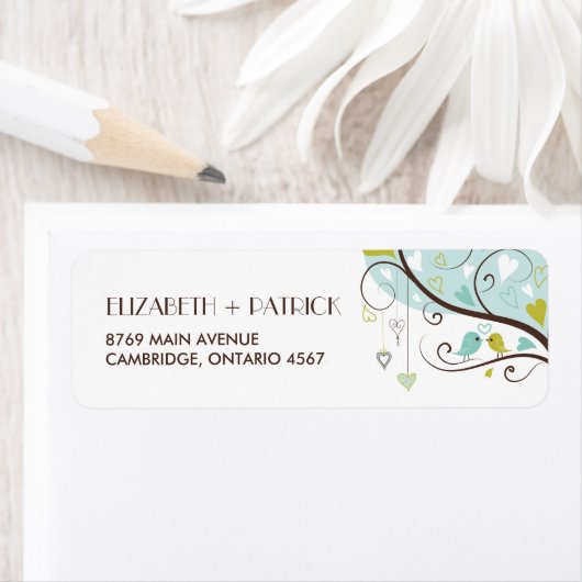 Blauw en groen | Adres Cute Lovevogels Etiket (Insitu)