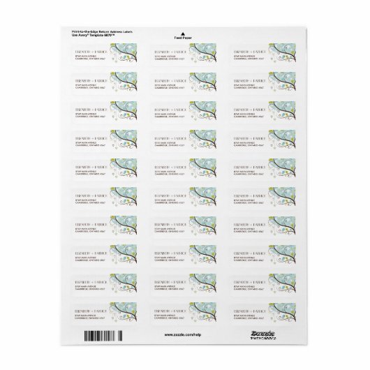 Blauw en groen | Adres Cute Lovevogels Etiket (Full Sheet)