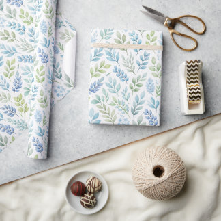 Blauw en groen aquarel botanisch bladpatroon cadeaupapier