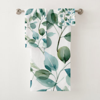 Blauw en groen aquarel Eucalyptusplanten Bad Handdoek