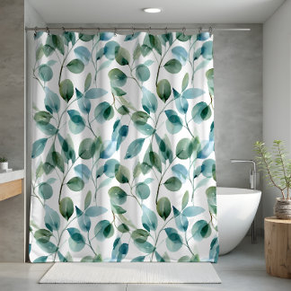 Blauw en groen aquarel Eucalyptusplanten Douchegordijn