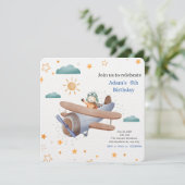 Blauw en groen aquarel vliegtuig piloot baby  kaart (Staand voorkant)