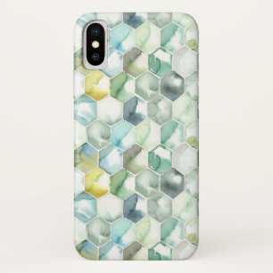 Blauw- en Groen Aquarelle Honycomb-patroon Case-Mate iPhone Case
