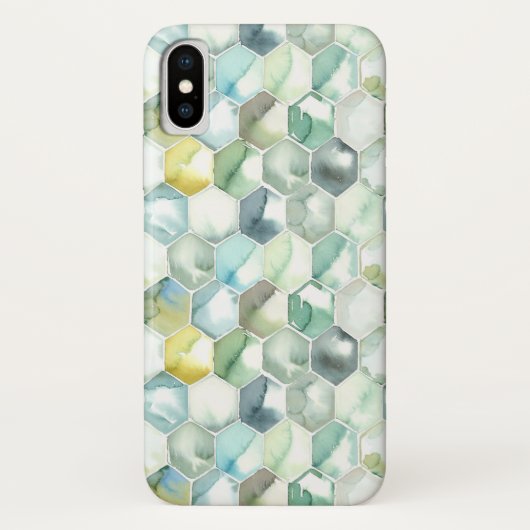 Blauw- en Groen Aquarelle Honycomb-patroon Case-Mate iPhone Case (Achterkant)