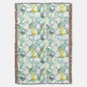 Blauw- en Groen Aquarelle Honycomb-patroon Deken