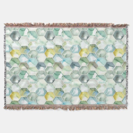 Blauw- en Groen Aquarelle Honycomb-patroon Deken (Voorkant)