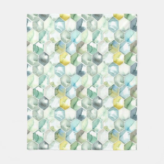 Blauw- en Groen Aquarelle Honycomb-patroon Fleece Deken (Voorkant)