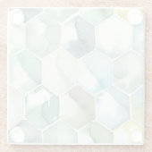 Blauw- en Groen Aquarelle Honycomb-patroon Glazen Onderzetter (Achterkant)