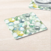 Blauw- en Groen Aquarelle Honycomb-patroon Kartonnen Onderzetters (Schuin)