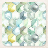 Blauw- en Groen Aquarelle Honycomb-patroon Kartonnen Onderzetters (Voorkant)