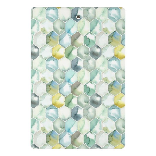 Blauw- en Groen Aquarelle Honycomb-patroon Mini Klembord (Achterkant)