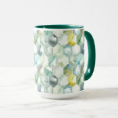 Blauw- en Groen Aquarelle Honycomb-patroon Mok (Voorkant rechts)