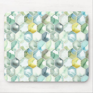 Blauw- en Groen Aquarelle Honycomb-patroon Muismat
