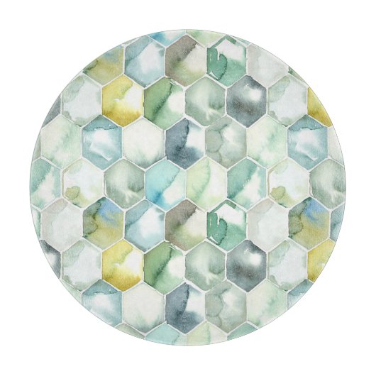 Blauw- en Groen Aquarelle Honycomb-patroon Snijplank (Voorkant)