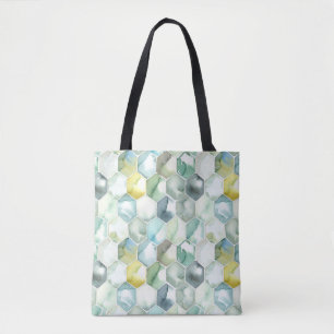 Blauw- en Groen Aquarelle Honycomb-patroon Tote Bag