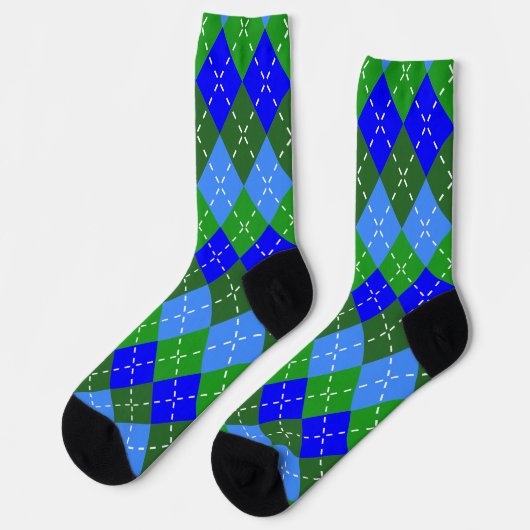 Blauw en Groen Argyle met Wit Stikkend Sokken (Links)