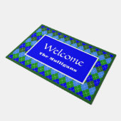 Blauw en groen argyle wit stiksel gepersonaliseerd deurmat (Schuin)