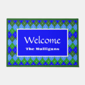 Blauw en Groen Argyle Wit Stitching Gepersonalisee Deurmat (Voorkant)