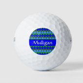 Blauw en Groen Argyle Wit Stitching Gepersonalisee Golfballen (Voorkant)