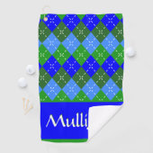 Blauw en Groen Argyle Wit Stitching Gepersonalisee Golfhanddoek (Insitu)