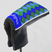 Blauw en Groen Argyle Wit Stitching Gepersonalisee Golfheadcover (3/4 voorkant)
