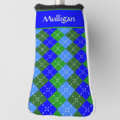 Blauw en Groen Argyle Wit Stitching Gepersonalisee Golfheadcover (Draai 90)