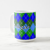 Blauw en Groen Argyle Wit Stitching Gepersonalisee Koffiemok (Voorkant links)