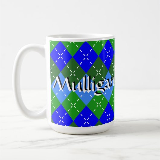 Blauw en Groen Argyle Wit Stitching Gepersonalisee Koffiemok (Links)