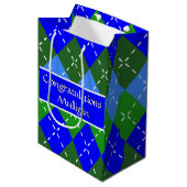 Blauw en Groen Argyle Wit Stitching Gepersonalisee Medium Cadeauzakje (Voorkant Gekanteld)
