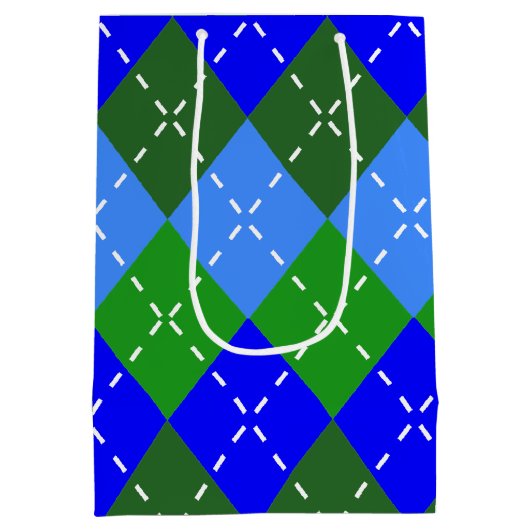 Blauw en Groen Argyle Wit Stitching Gepersonalisee Medium Cadeauzakje (Achterkant)