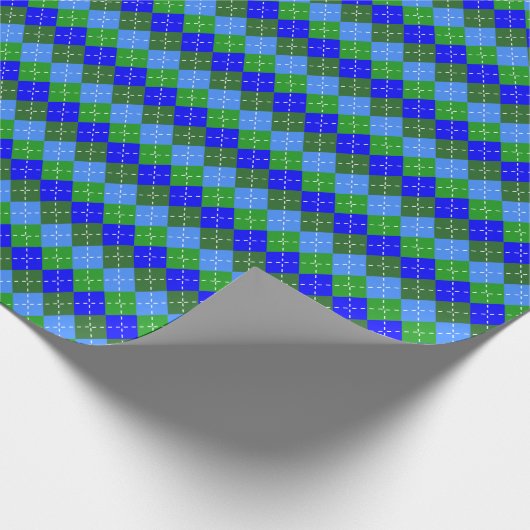 Blauw en Groen Argyle Wit Stitching Stijlvol Cadeaupapier (Hoek)