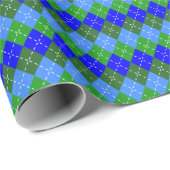 Blauw en Groen Argyle Wit Stitching Stijlvol Cadeaupapier (Rol Hoek)