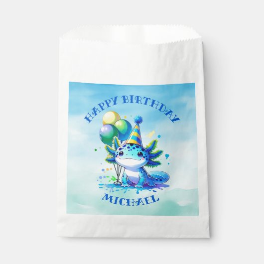 Blauw en groen Axolotl Boy's Verjaardagsfeest Bedankzakje (Voorkant)