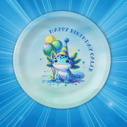 Blauw en groen Axolotl Boy's Verjaardagsfeest Papieren Bordje