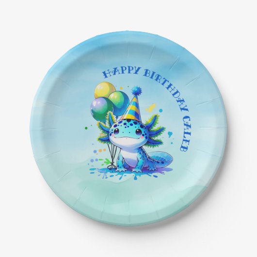 Blauw en groen Axolotl Boy's Verjaardagsfeest Papieren Bordje (Voorkant)