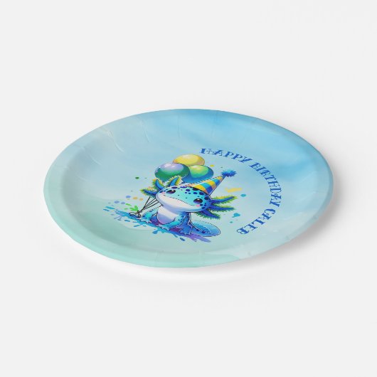 Blauw en groen Axolotl Boy's Verjaardagsfeest Papieren Bordje (Gekanteld)