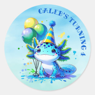 Blauw en groen Axolotl Boy's Verjaardagsfeest Ronde Sticker