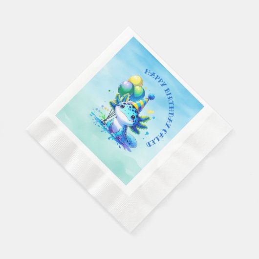 Blauw en groen Axolotl Boy's Verjaardagsfeest Servet (Hoek)