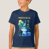 Blauw en groen Axolotl Boy's Verjaardagsfeest T-shirt (Voorkant)