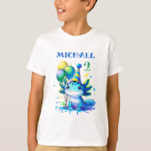 Blauw en groen Axolotl Boy's Verjaardagsfeest T-shirt (Voorkant)