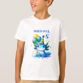 Blauw en groen Axolotl Boy's Verjaardagsfeest T-shirt (Voorkant)