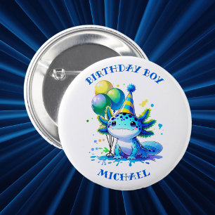 Blauw en Groen Axolotl Jongen Verjaardag Jongen Ronde Button 5,7 Cm